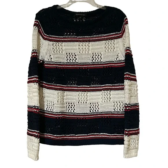 Banana Republic Open-Knit Stripe Sweater Women's Medium NWOT Never Worn - Picture 1 of 8